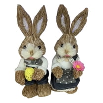 geerera 2-Pack Standing Woven Easter Bunny Figurines,9 Inch Decorative Sisal Rabbit Statues for Office Kitchen Farmhouse Spring Home Decor
