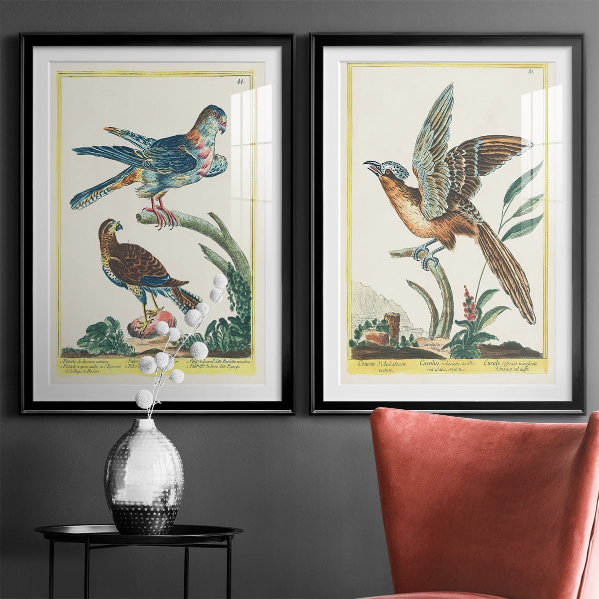 Wexford Home Pastel Birds V Premium Framed Print, 18.5" x 24.5" - Ready to Hang, Black (Set of 2)