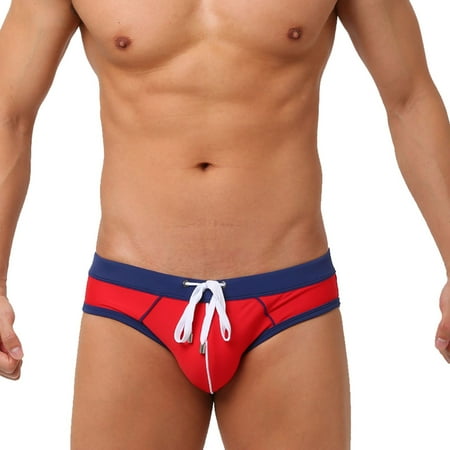 Men s Summer Swim Trunks - Stylish Color Block Design  Comfortable Fit for Beach & Sports Red XXL
