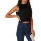 thumbnail image 4 of INSPIRAR CHIC Camiseta sin mangas de punto con cuello alto para mujer, pullover de canalé casual y moderno, color negro, 4 of 6