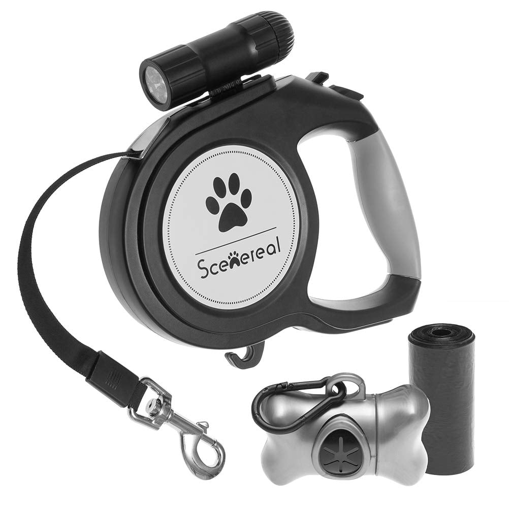 Pupteck Retractable Dog Leash 26 FT with LED Flash Light & Poop Bag