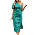 thumbnail image 2 of Fshaion Robe d'Été pour Femmes 2024 Grande Taille Couleur Unie Décontractée Printemps et Épaule Inclinée Manches Courtes Robe Liquidation Moins de 10!, 2 of 8