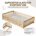 thumbnail image 5 of PAPROOS Twin Montessor Floor Bed, Solid Wood Toddler Bed with Safety Guardrail and Door, Easy Assembly, Low-to-Floor Bed Frame with Slats for Kids, Natural, 5 of 9