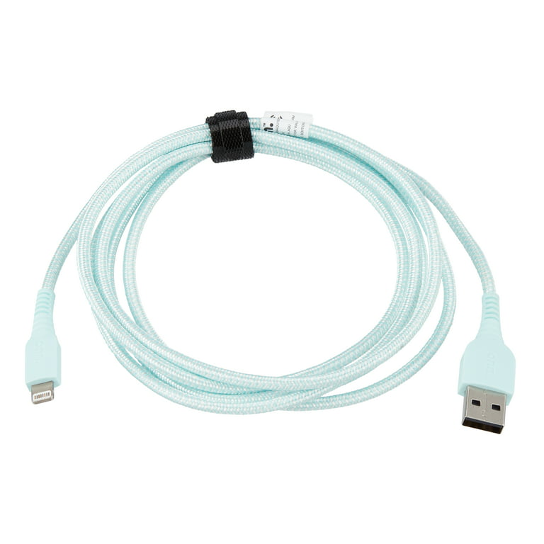 onn. 6' Braided USB-C to USB Cable, Aqua