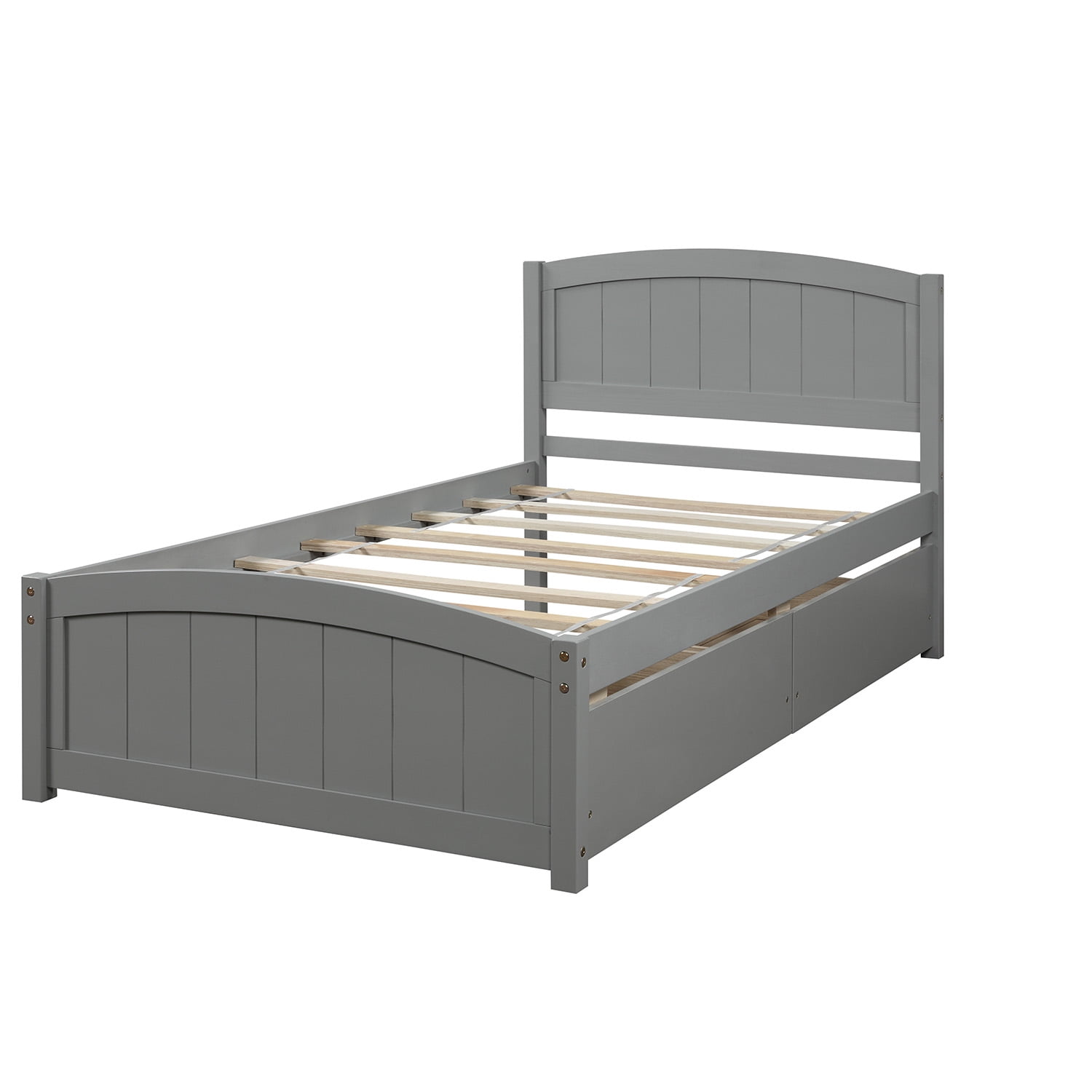 Gewnee Kids Wood Platform Bed,Twin Size Platform Bed with Headboard and Storage Drawers,Gray