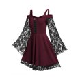thumbnail image 2 of ORQ Womens Flared Bell Sleeve Off Shoulder Plus Size Lace Kimono Halloween Swing Dress, 2 of 4
