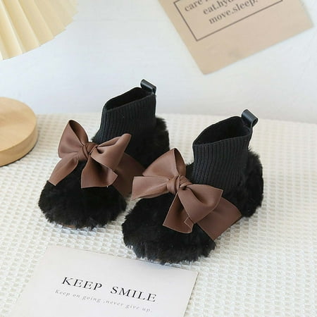 

Leutsin Girls Cute Flats Shoes Bow-knot Soft Cotton Shoes Winter Warm Plush Shoes