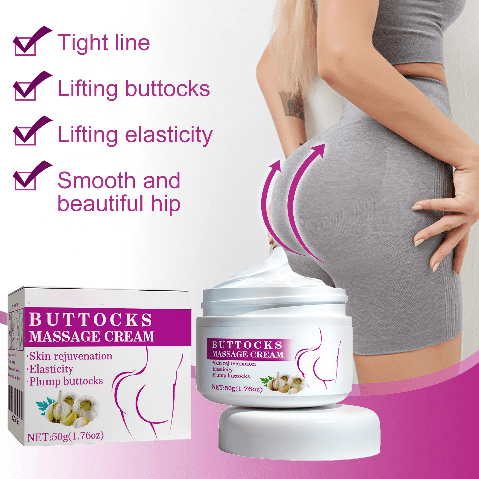 Alvantor Butt Enhancement Cream for Hip Firming and Lifting, Butt Plumping Tightening Massage, 1.76oz