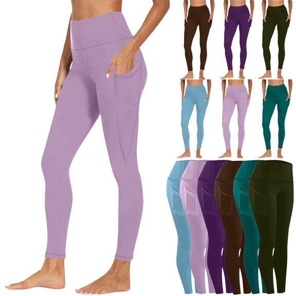 Yoga Pants with Pockets for Women Plus Size High Waisted Leggings Tummy Control Mositure Wicking Cotton Leggings Slim Cozy Trousers Multicolor L