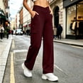 thumbnail image 6 of Women's Stretchy Cargo Pants with Pockets, High Waist Wide Leg Casual Work Pants, Yoga Hiking Jogging Lounge Pants, Athletic Pants | VerBelle,Wine L, 6 of 8
