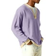 thumbnail image 4 of Havenx Henley Sweater for Men Long Sleeve Quarter Button Sweaters Ribbed Knit Crewneck Pullover Casual Stylish Lightweight Slim Fit Classic Clothes,Light Purple L, 4 of 6