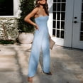 thumbnail image 4 of Aayomet Jumpsuit for Women Women's Strapless Tube Top Rompers Casual Off Shoulder Solid Color Belted Wide Leg Jumpsuit with,Blue L, 4 of 5