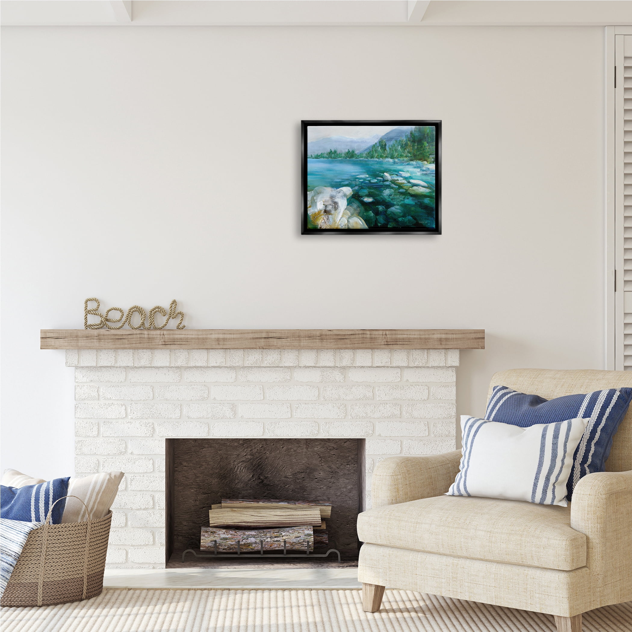 Stupell Industries Rocky River Landscape Nature Painting Black Floater Framed Art Print Wall Art, 21 x 17