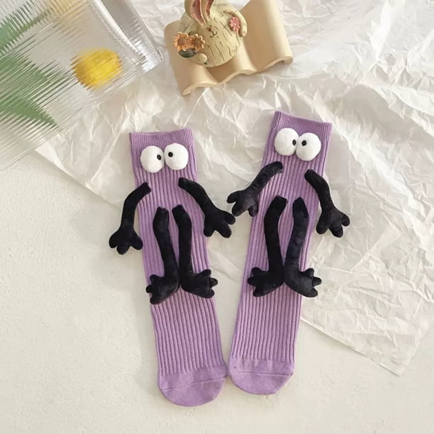 Xihbxyly Calcetines de Pareja Tomados de La Mano, Divertido Diseño Magnético, Estilo Muñeca 3D, Cómodos Calcetines de Tubo Medio, Material Transpirable, Perfectos para Parejas, Amantes o San Valentín