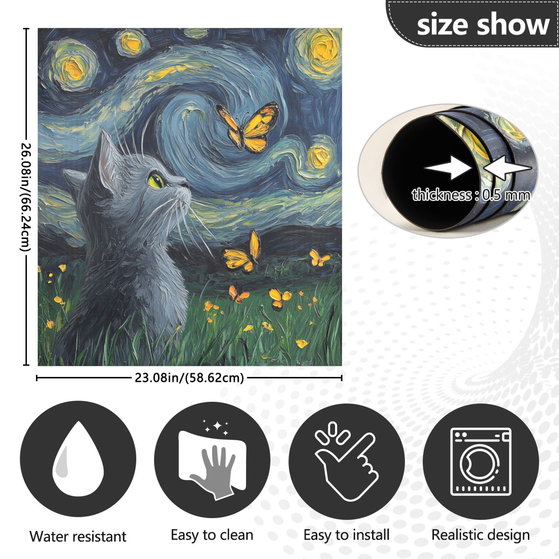 Dishwasher Magnetic Sticker 23x26 Inch Refrigerator Magnetic Sticker Washing Machine Magnetic Sticker Kitchen Panel Magnetic Sticker Home Decor Beautiful Starry Sky Cat