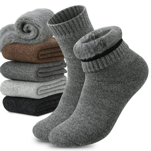 Bocaoying 4 Pairs Wool Socks for Men, Size 7-10 Thermal Crew Socks, Thick Winter socks Warm Socks for Men, Fuzzy Fluffy Plush Fleece Crew Socks for Gift Winter Work Hiking