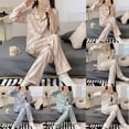 thumbnail image 5 of CENL Women Pajamas Striped Pijama Sets Silk Satin Female Home Clothes Sleepwear, 5 of 7
