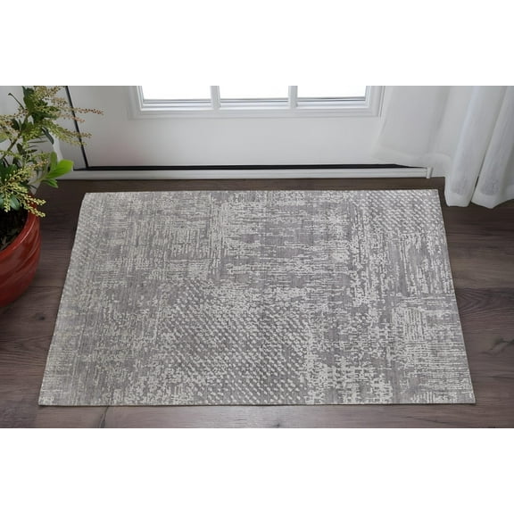 HomeRoots 566912 2 x 3 ft. Abstract Hand Woven Worn Faded Rectangle Area Rug, Gray & Silver