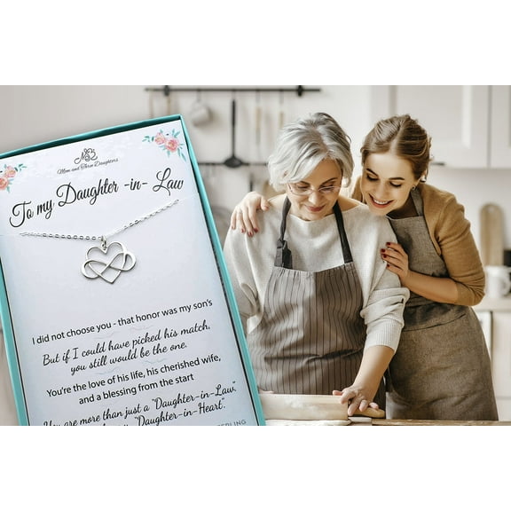 Daughter in Law Infinity Heart Charm  Necklace in Sterling Silver