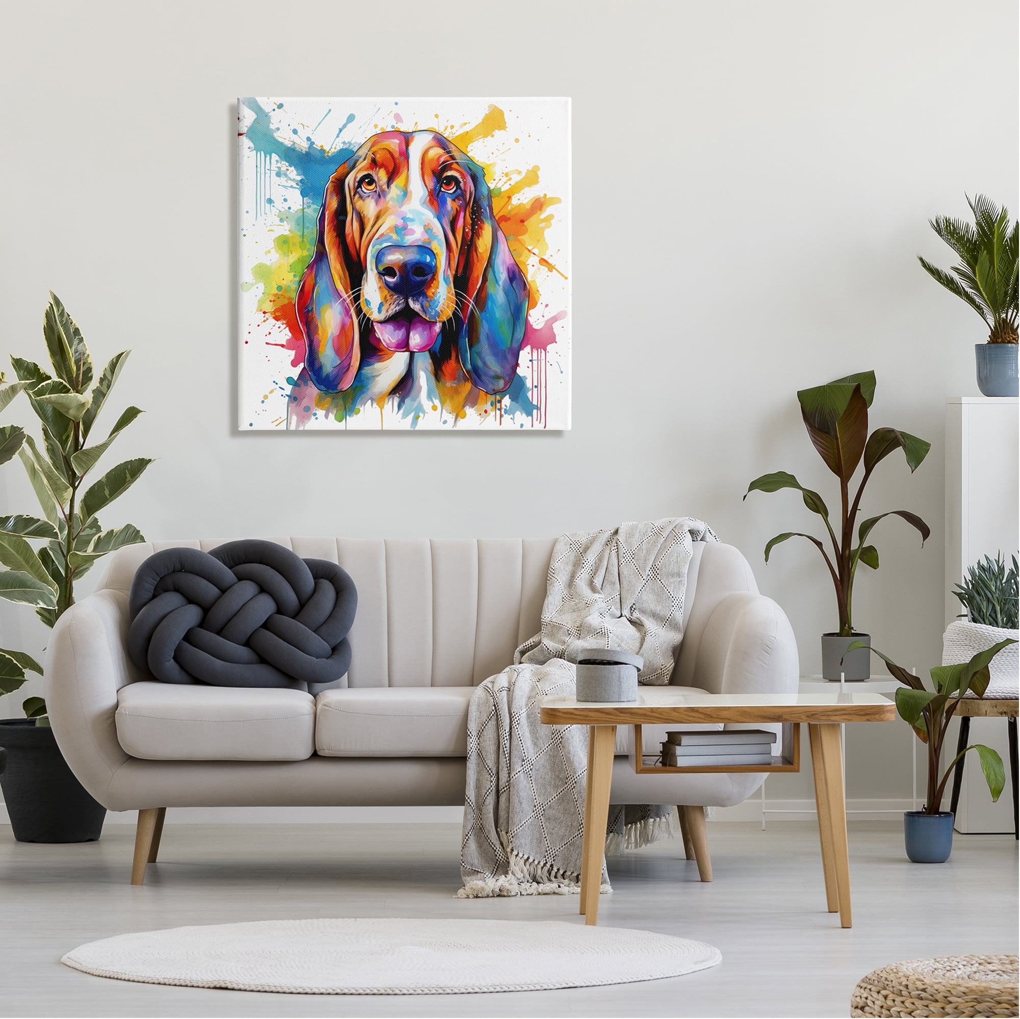 Stupell Industries Hound Dog Vibrant Splash Animals & Insects Painting Gallery Wrapped Canvas Art Print Wall Art, 30 x 30