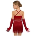 thumbnail image 3 of Choomomo Girls Sequin Fringed Dresses Tassel Skirted Leotard Latin Dance Outfits with Gloves Party Bodysuit Burgundy 12, 3 of 7