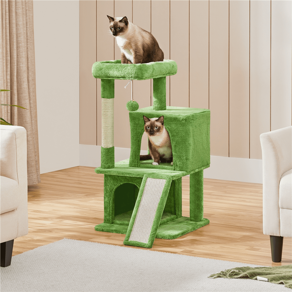 Alden Design 36" Tall Multilevel Cat Tree with Double Condos, Green