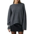 thumbnail image 3 of Women'S Sweater Crew Neck Long Sleeve Pullover Loose Fit Soft Knit Ribbed Hem Fall Winter Outfit Dark Gray One size, 3 of 9