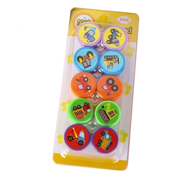 MOMOJIA 10Pcs Engineering Truck Stamper Cartoon Plastic Rubber Stamper For Kid Art Craft