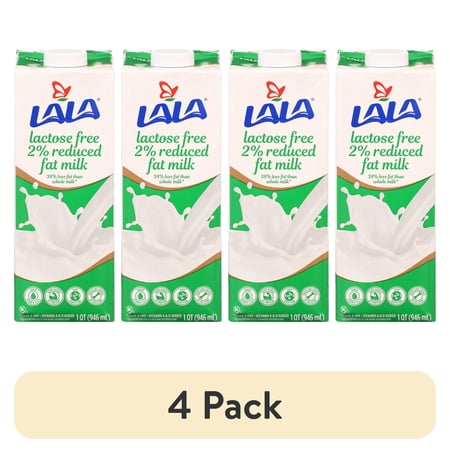 (4 pack) LALA Ultra-Pasteurized Lactose Free Reduced Fat Milk, 32-oz