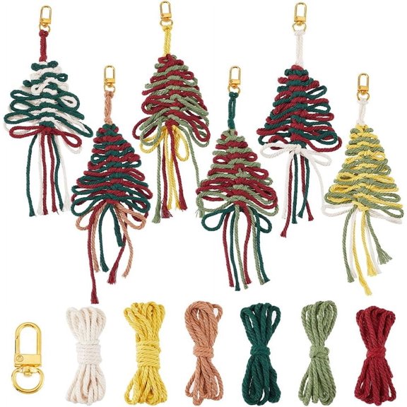 6 Sets Macrame Keychain Kits Christmas Keychain Kit Macrame Christmas Tree Ornaments Macrame Keychains with Instructions Macrame Kits for Handbags DIY Home Holiday Hanging Ornament Decor for DIY