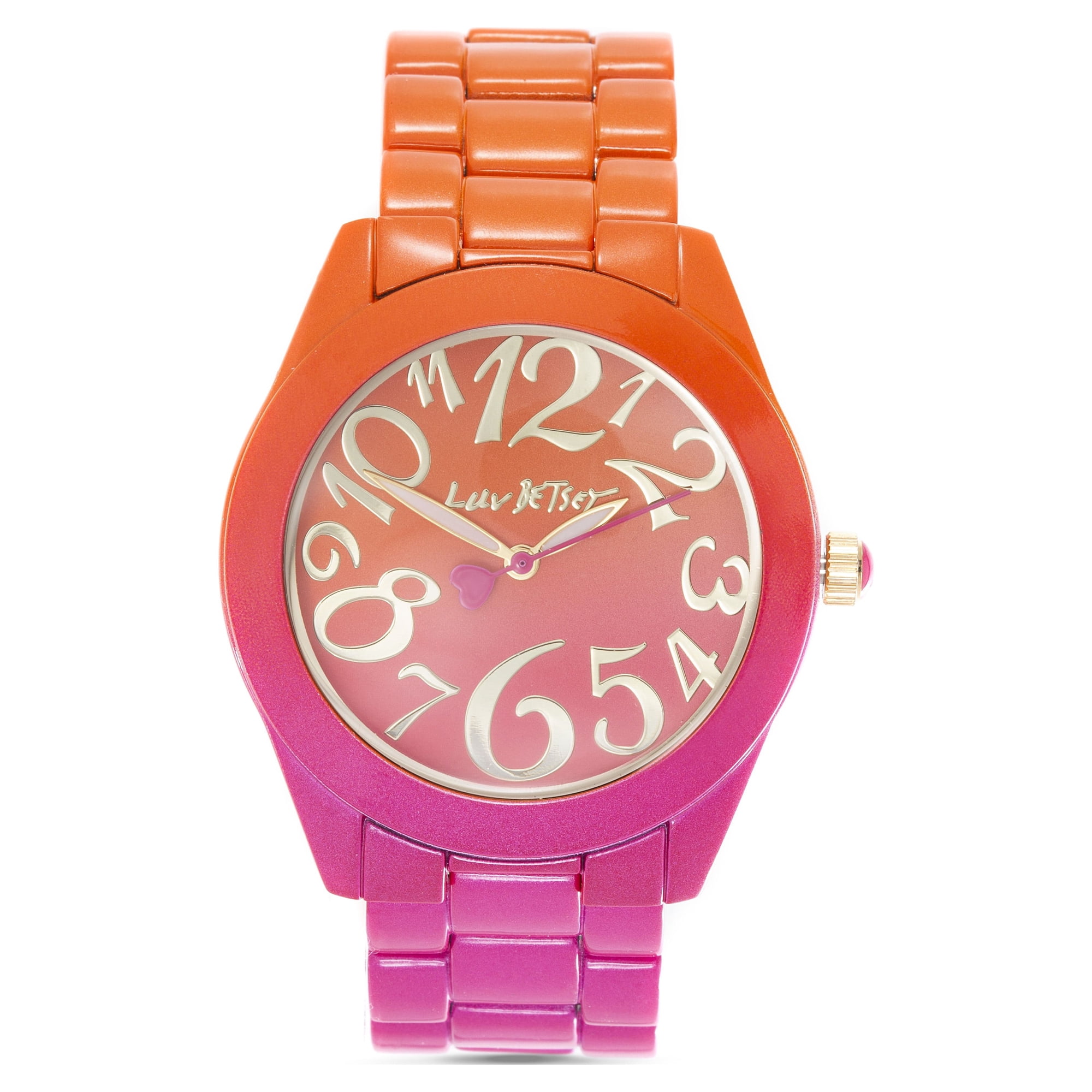 Luv Betsey Women's All Over Gradient Printed Orange and Fuchsia Case, Dial and Band Watch