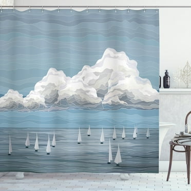 Ambesonne Blue Nautical Shower Curtain, Seascape Digital Art, 69"Wx75"L, White Blue