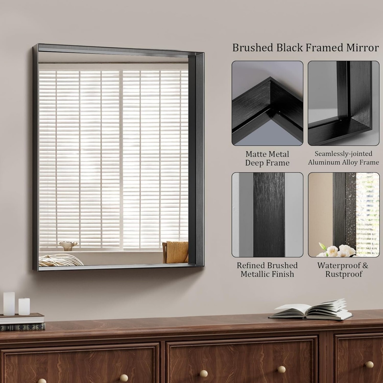 AUROMIR 36"x24" Rectangle Bathroom Mirror Vanity Wall Mirror With Deep Frame, Black