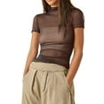 thumbnail image 2 of Top de manga corta de malla para mujer - Blusa transparente con cuello alto y bordado de lunares - Camiseta versátil informal/de fiesta - Tallas S-XL, 2 of 5