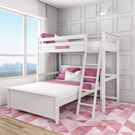 Max & Lily Solid Wood L-Shaped Bunk Bed, Twin over Full with Ladder for Kids, White