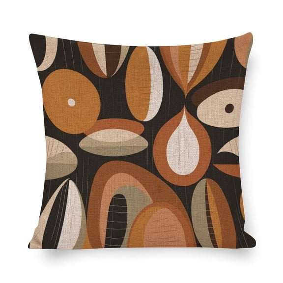 Zippered Pillow Cover Modern Geometric Cushion Pillow Cover Mid Century Modern Retro Pattern Brown Earth Tones Couch Pillow Pillow Case Farmhouse Rustic Cushion Case for Sofa Couch 16"x16"