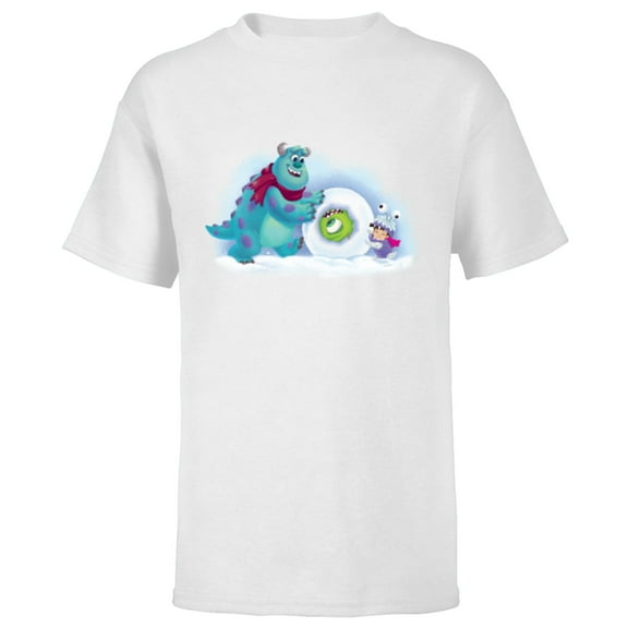 PIXAR Monsters Inc. Mike, Sully & Boo Holiday Snowball - Short Sleeve T-Shirt for Kids - Customized-White
