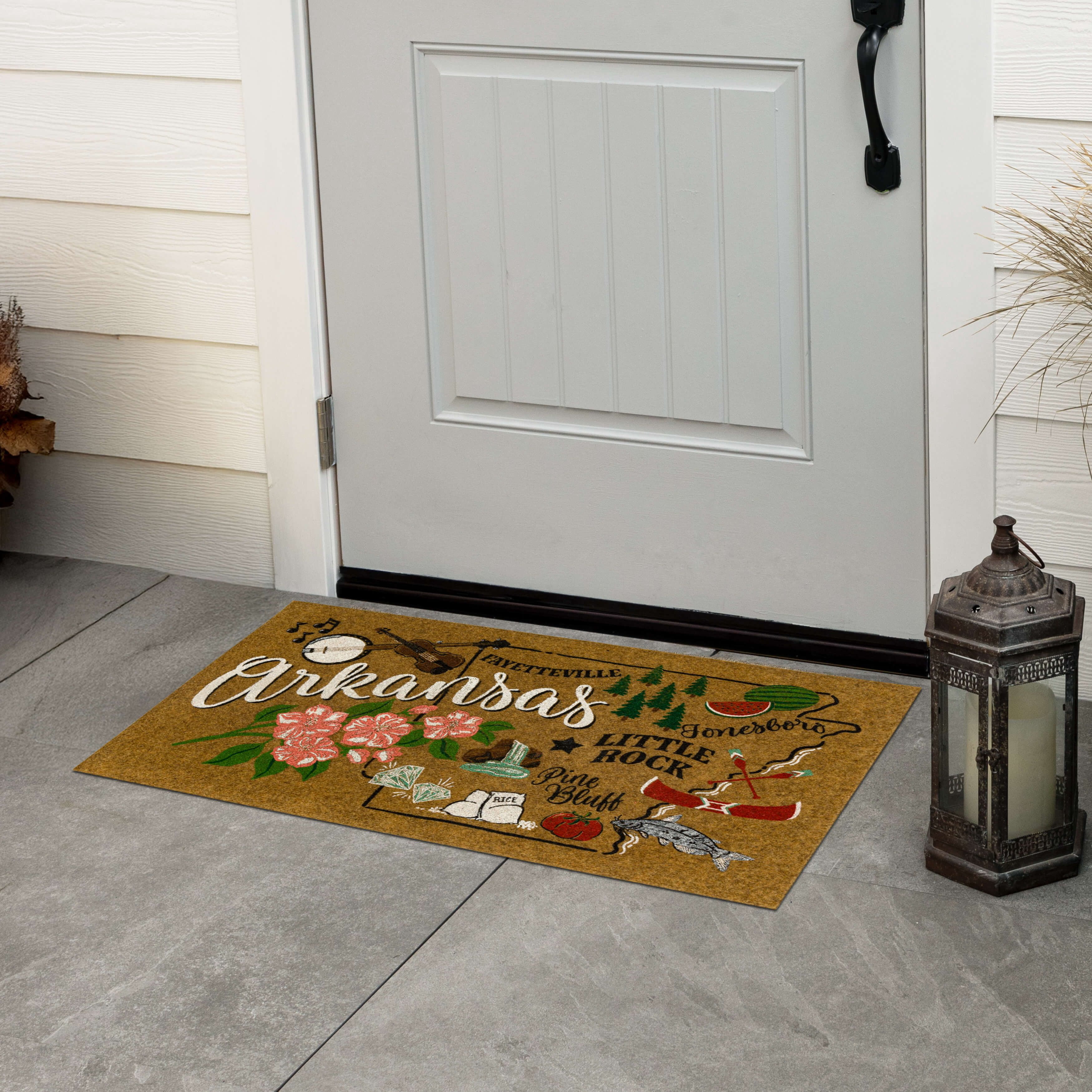 Mohawk Home Arkansas Indoor/Outdoor All Weather Polyester Rubber Backed Rectangle Doormat, Tan, 18" x 30"