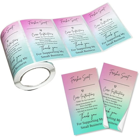 Freshie Warning Care Instruction Card Stickers  200 Sticker Roll  2x3.5 Write in Your Scent Line Rainbow Ombre Pink Green Scented Bead Molds Aroma Oil Freshie Silicone Its Getting Hot Labels