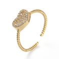 thumbnail image 1 of Adjustable Brass Cuff Finger Rings with Micro Pave Cubic Zirconia Heart Clear Golden Size 7 17.1mm, 1 of 3