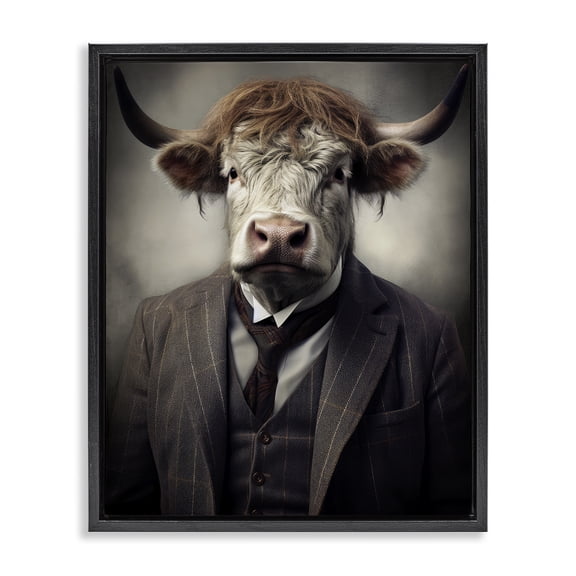 Stupell Industries Eclectic Sophisticated Bull Portrait Black Floating Frame Canvas Art, 17 x 21, by Ray Powers