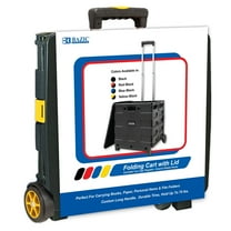 BAZIC Products Folding Cart on Wheels w/Lid Cover, 16" x 18" x 15", Yellow