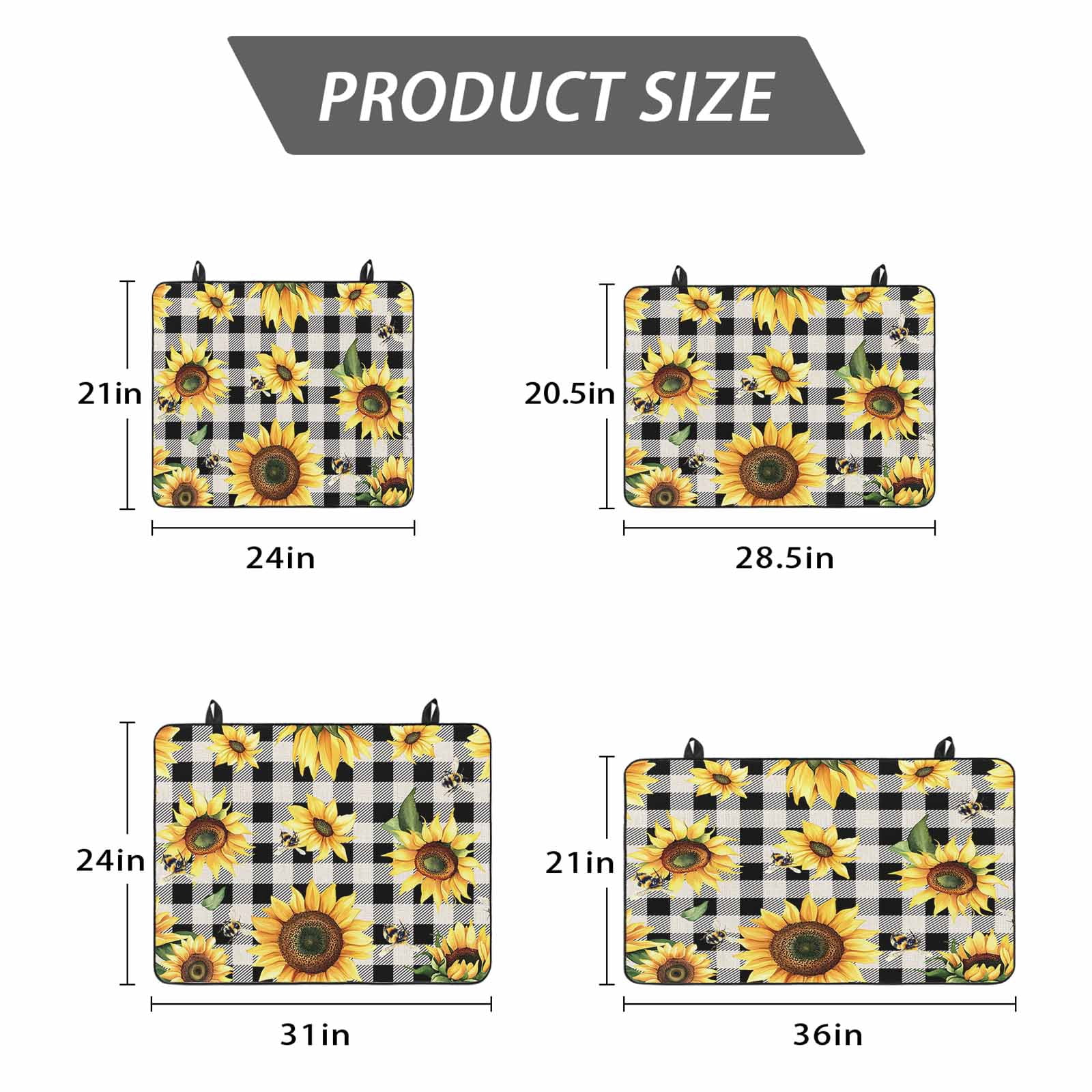 Summer Sunflowers Stove Top Cover for Electric Stove, Heat-proof & Non Slip Glass Top Stove Cover Protector, Pastoral Black Plaid Farmhouse Kitchen Flat Cooktop Rubber Mat 28.5x20.5 Inches