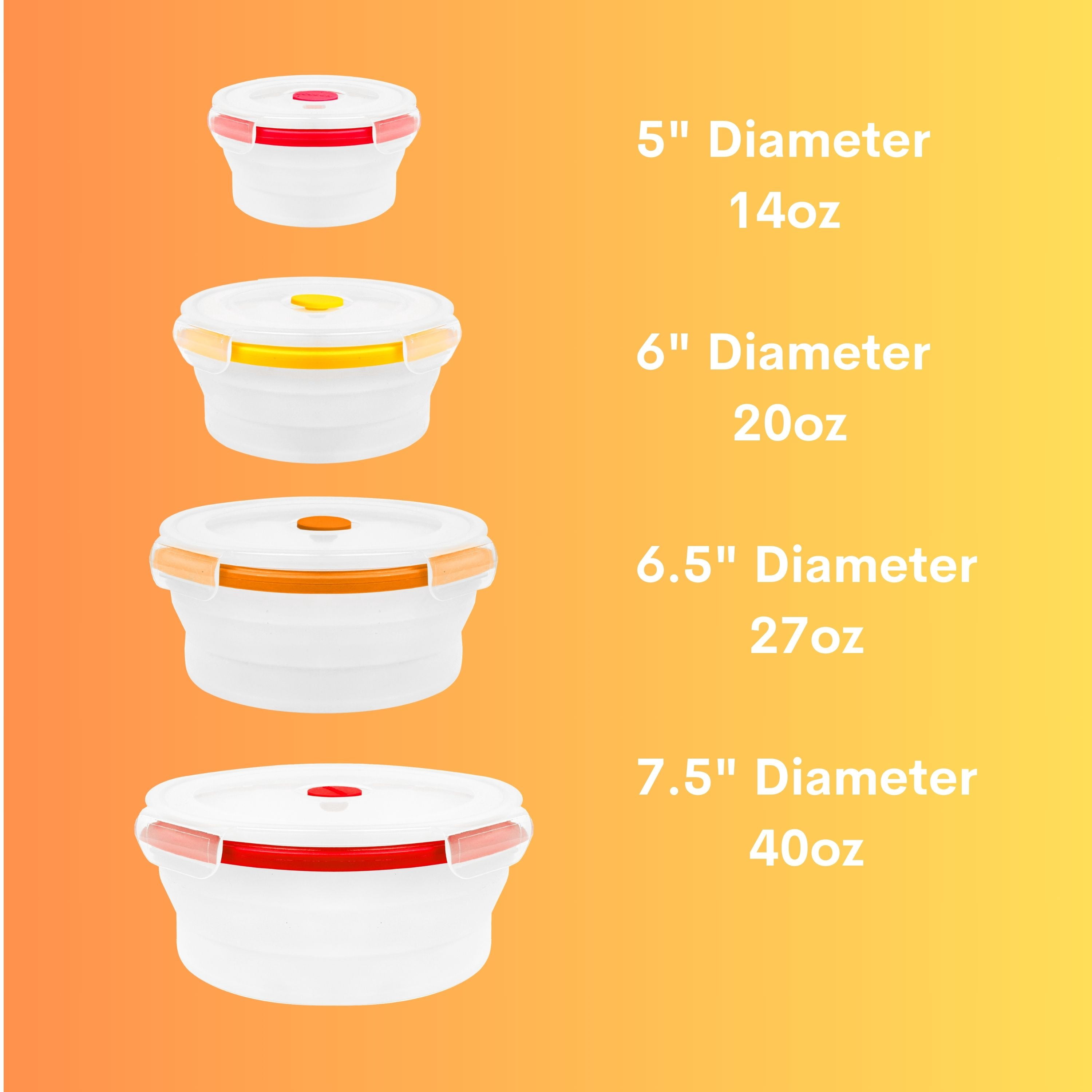Ecoberi Collapsible Food Storage Containers, Airtight Snap-Top Lid, BPA Free Silicone, Microwave and Dishwasher Safe, Pack of 4