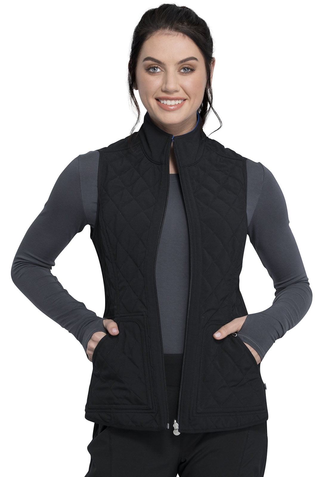 Cherokee Cherokee Infinity Women Scrubs Vest, Reversible Quilted Vest, CK530A, XS, Black