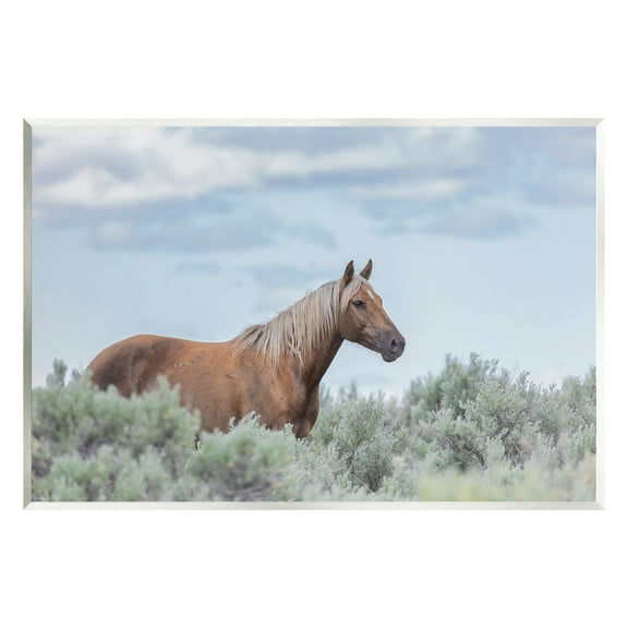 Stupell Industries Stallion Horse Among Bushes Clear Blue Sky Graphic Art Unframed Art Print Wall Art, Design by Lauri McFerrin