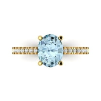 2.21 ct Oval Cut Natural Swiss Blue Topaz Solitaire with Simulated Diamond Accents 18K Yellow Gold Womens Engagement Ring
