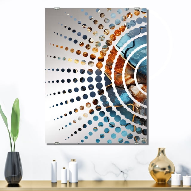 Designart "Marble Mosaic Agate in Gold and Blue Tones IV" Marble Oversized Wall Mirror - Modern Abstract Living Room Wall Mirror - Multiple Color Options