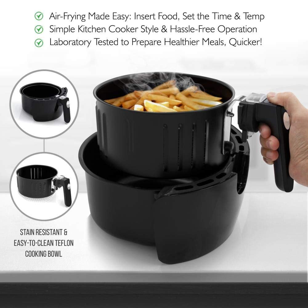 Black AZPKAIRFR25 w/ Rotary Controls Cooks Healthy Oil-Less Recipes NutriChef 2.7 Qt Air Fryer Oven Pan Electric Hot Convection Power Stainless Steel Kitchen Multi Cooker w/ Basket 