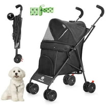 3 in 1 Pet Stroller for Small Dogs and Cats, Foldable Pet Stroller with Adjustable Handle, 6 Wheels, Breathable Mesh, Large Capacity, Easy to Carry, Green (Black)